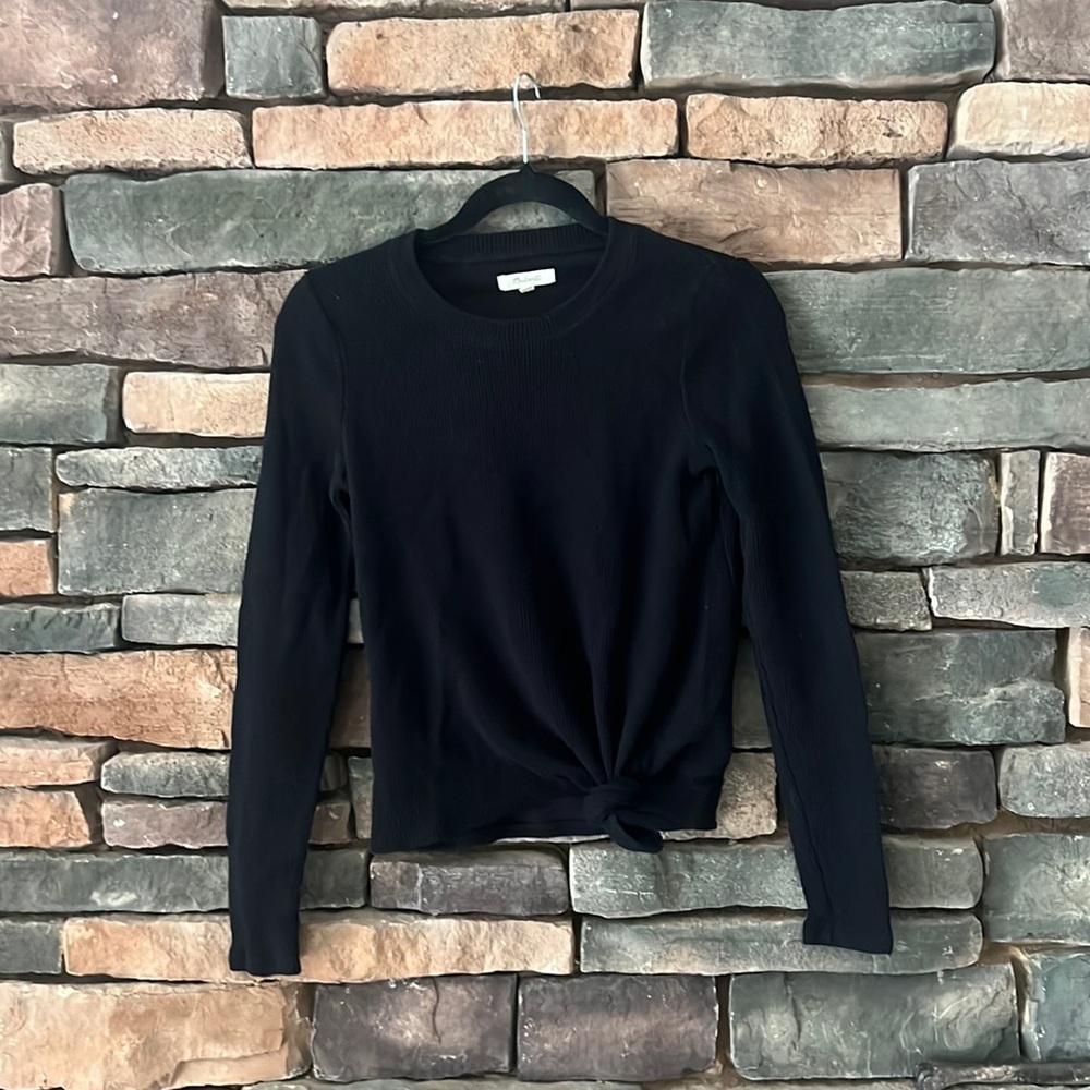 Madewell Knotted Long Sleeve. Black. Size S